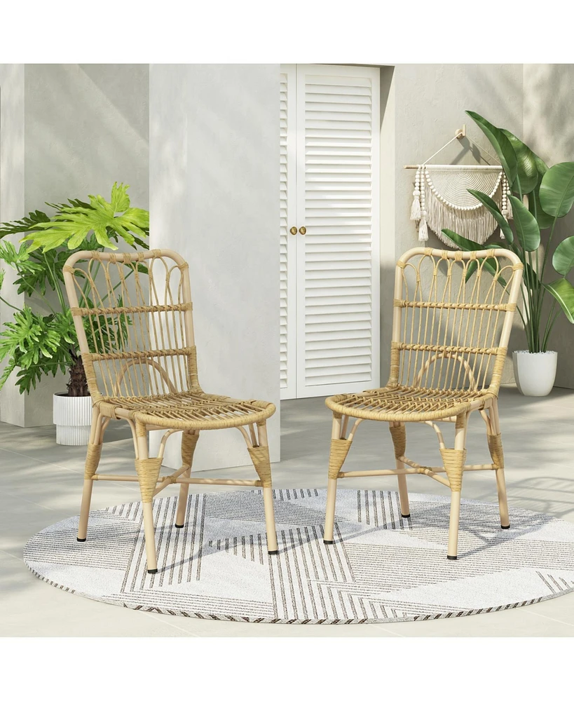 Outdoor Wicker Patio Dining Chairs (Set of 2), Natural