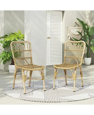 Outdoor Wicker Patio Dining Chairs (Set of 2), Natural