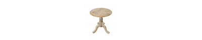 Round Top Side Table – Mango Wood with Intricate Carved Design & Pedestal Base