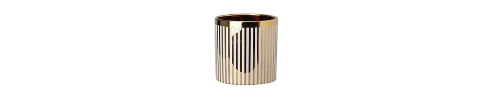 Striped Ceramic Planter – Cylindrical Shape for Indoor & Outdoor Use