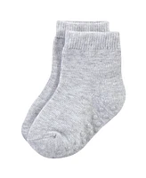 Touched by Nature Toddler Boys Cotton Socks with Non-Skid Gripper for Fall Resistance, Solid Black Blue, 2-4