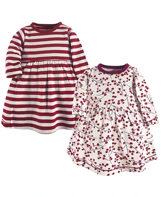 Touched by Nature Big Girls Youth Organic Cotton Long-Sleeve Dresses 2pk, Berry Branch, 14 Years
