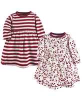 Touched by Nature Big Girls Youth Organic Cotton Long-Sleeve Dresses 2pk, Berry Branch, 14 Years