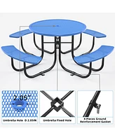 Round Outdoor Steel Picnic Table 46" with umbrella pole,Blue