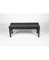 Black, backless Hdpe Adirondack bench, Wood texture, all-weather, Uv protected
