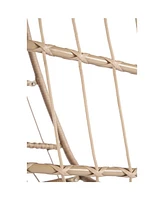 Outdoor Garden Rattan Egg Swing Chair Hanging Chair Wood + Dark Blue