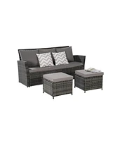 3-Piece Wicker Patio Set, Sofa, Ottomans