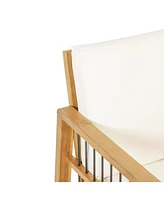 Acacia club chairs (set of 2), Deep seating, soft beige cushions, teak finish