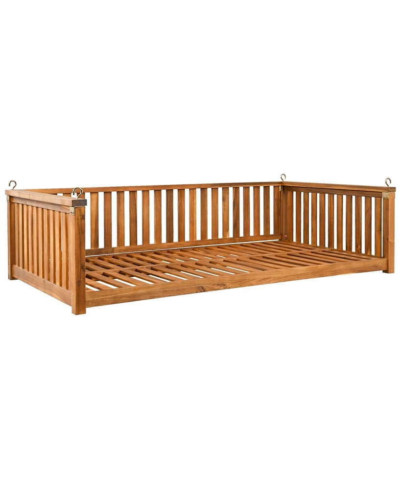 Minimalist Twin Teak Garden Swing Bed, Safe Sloped Design