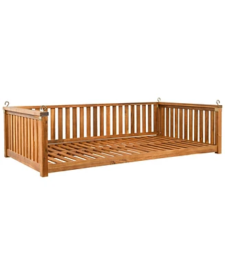 Minimalist Twin Teak Garden Swing Bed, Safe Sloped Design