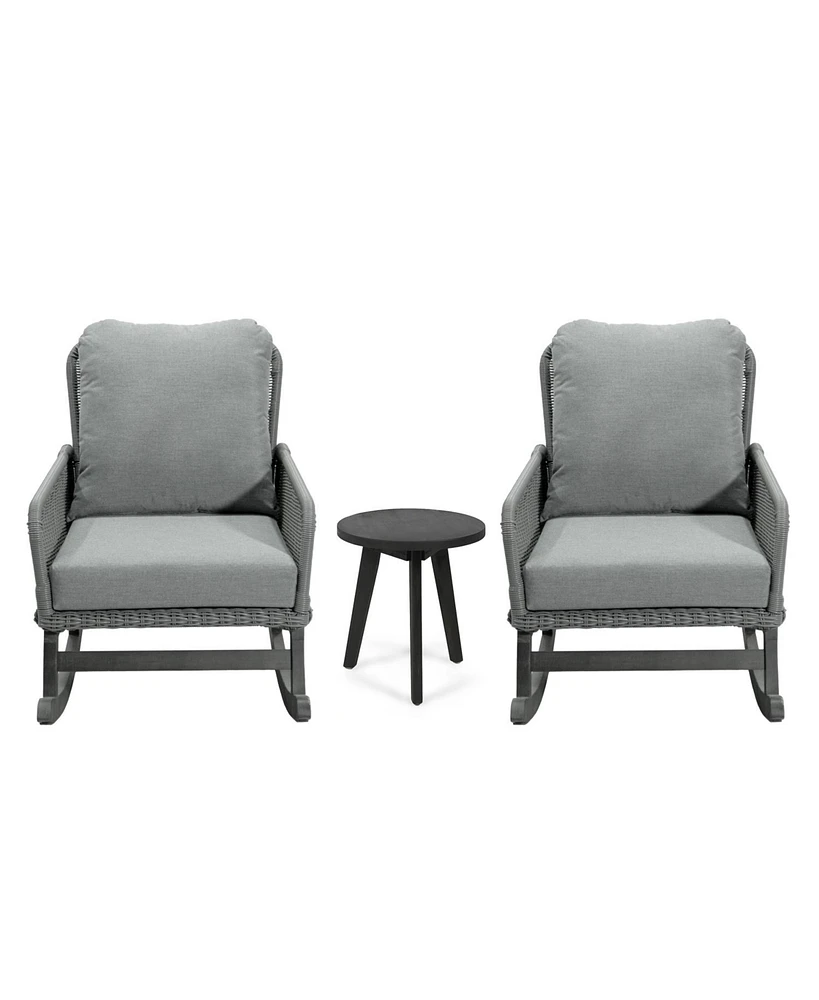 Modern 3-piece gray rattan rocking chair set with table, Patio/balcony