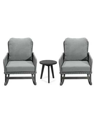 Modern 3-piece gray rattan rocking chair set with table, Patio/balcony