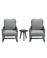 Modern 3-piece gray rattan rocking chair set with table, Patio/balcony