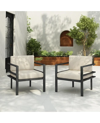 [Set of 2] 27,7" Modern Outdoor Lounge Chair with Aluminum Frame