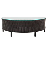 5-Piece Brown Wicker Patio Half-Moon Sofa Set with Gray Cushions