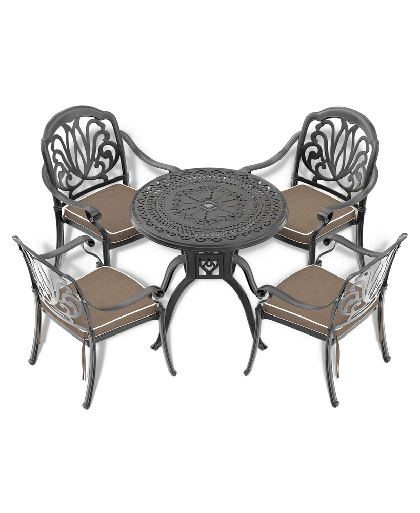 Cushioned 5-pc Cast Aluminum Patio Set (Random Colors