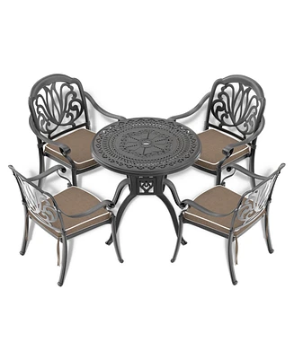 Cushioned 5-pc Cast Aluminum Patio Set (Random Colors