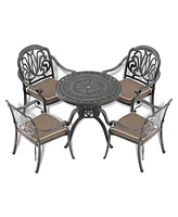 Cushioned 5-pc Cast Aluminum Patio Set (Random Colors