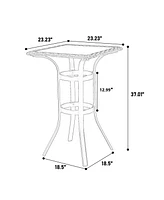 3-Piece Outdoor Rattan Bar Set, Glass Table, Wicker Stools, Brown
