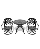 3-Pc Cast Aluminum Set, 2 Swivel Chairs & 31,5" Round Table