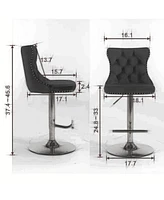 Set of 2 Swivel Velvet Barstools Adjustable Height Upholstered Bar Stools with Tufted Back Chrome Base for Kitchen Island Home Pub-The Pop