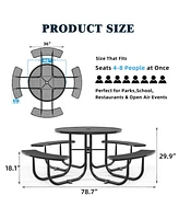 Round Outdoor Steel Picnic Table 46" with umbrella pole,Black