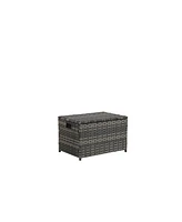 6pc Outdoor Patio Set, Wicker Sofa, Glass Table, Cushions & Pillows