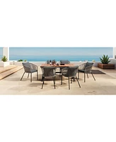 7pc Patio Dining Set, Acacia tabletop, metal frame, all-weather, for garden/balcony