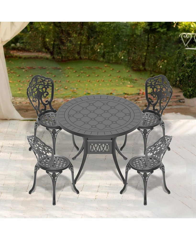 5-Piece Set Of All-Weather Cast Aluminum Dining Furniture Set With Black Frame