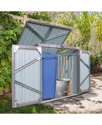 Metal outdoor bin shed, Stores 2 trash cans, Galvanized steel, gray