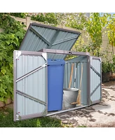 Metal outdoor bin shed, Stores 2 trash cans, Galvanized steel, gray