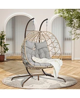 Double Egg Chair, Indoor/Outdoor Wicker Swing, Uv Cushions, 600 lbs