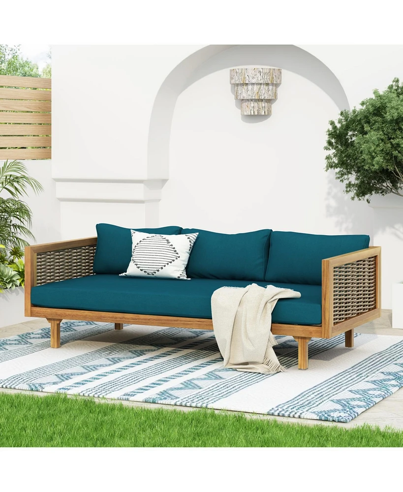 Acacia Wood Outdoor Daybed with Rattan Armrests
