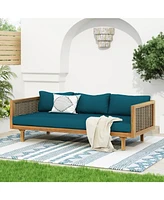Acacia Wood Outdoor Daybed with Rattan Armrests