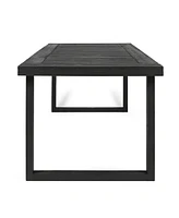 Outdoor 6-Seater Acacia Wood Dining Set with Bench,Dark Gray/Light Gray
