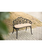 Tulip Patio Bench, Metal, Floral Rose, Black/White Cushion