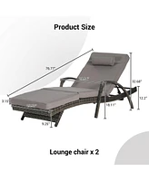 Outdoor Wicker Reclining Lounge Chair Set, Cushioned, 150° Recline