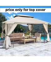 13x10 Ft Patio Double Roof Gazebo Replacement Canopy Top Fabric,Beige