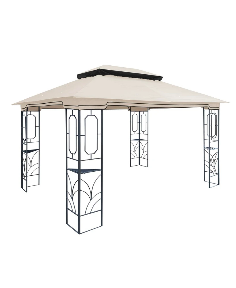 13x10 Ft Patio Double Roof Gazebo Replacement Canopy Top Fabric,Beige