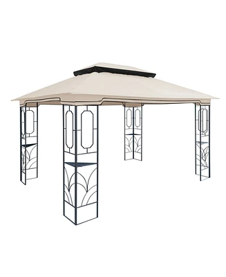 13x10 Ft Patio Double Roof Gazebo Replacement Canopy Top Fabric,Beige