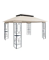 13x10 Ft Patio Double Roof Gazebo Replacement Canopy Top Fabric,Beige