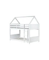 White Twin Over Twin Bunk Bed with Ladder and Safety Rails