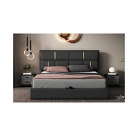 Queen Size Upholstered Platform Bed with Hydraulic Storage System,No Box Spring Needed,Black