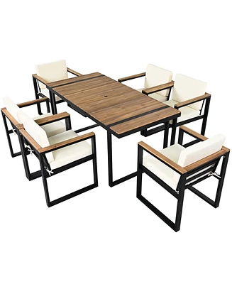 7-Piece Outdoor Dining Set, Table, Chairs, Cushions - Beige
