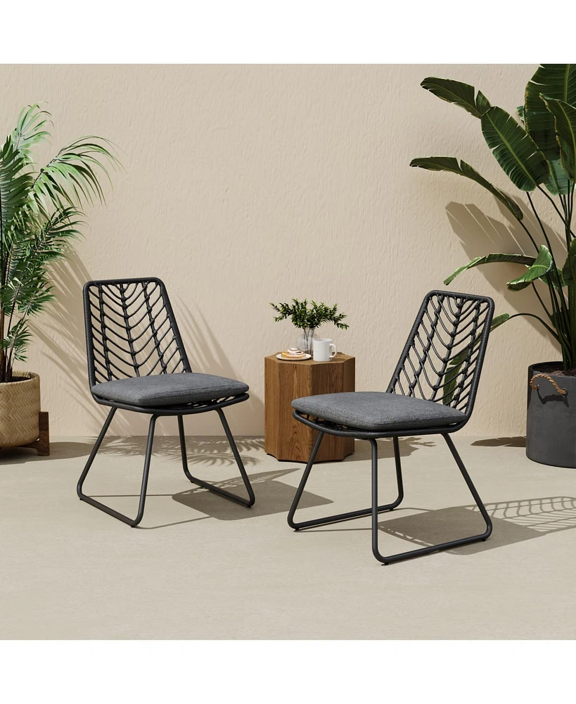 Rattan & Iron Outdoor Dining Chairs - Set of 2