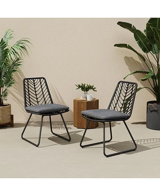 Rattan & Iron Outdoor Dining Chairs - Set of 2