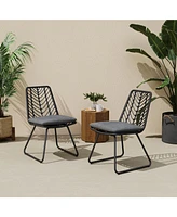 Rattan & Iron Outdoor Dining Chairs - Set of 2