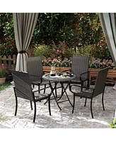 Outsunny Set of Outdoor Wicker Dining Chairs with Armrests