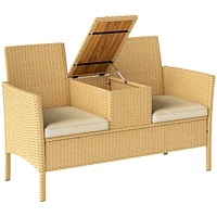 Outsunny Rat Patio Loveseat Wicker Sofa with Built-in Table