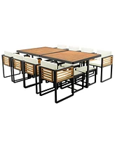 18-pc Acacia Patio Set, 8 Chairs, 8 Ottomans, 2 Tables, Cushions, Beige